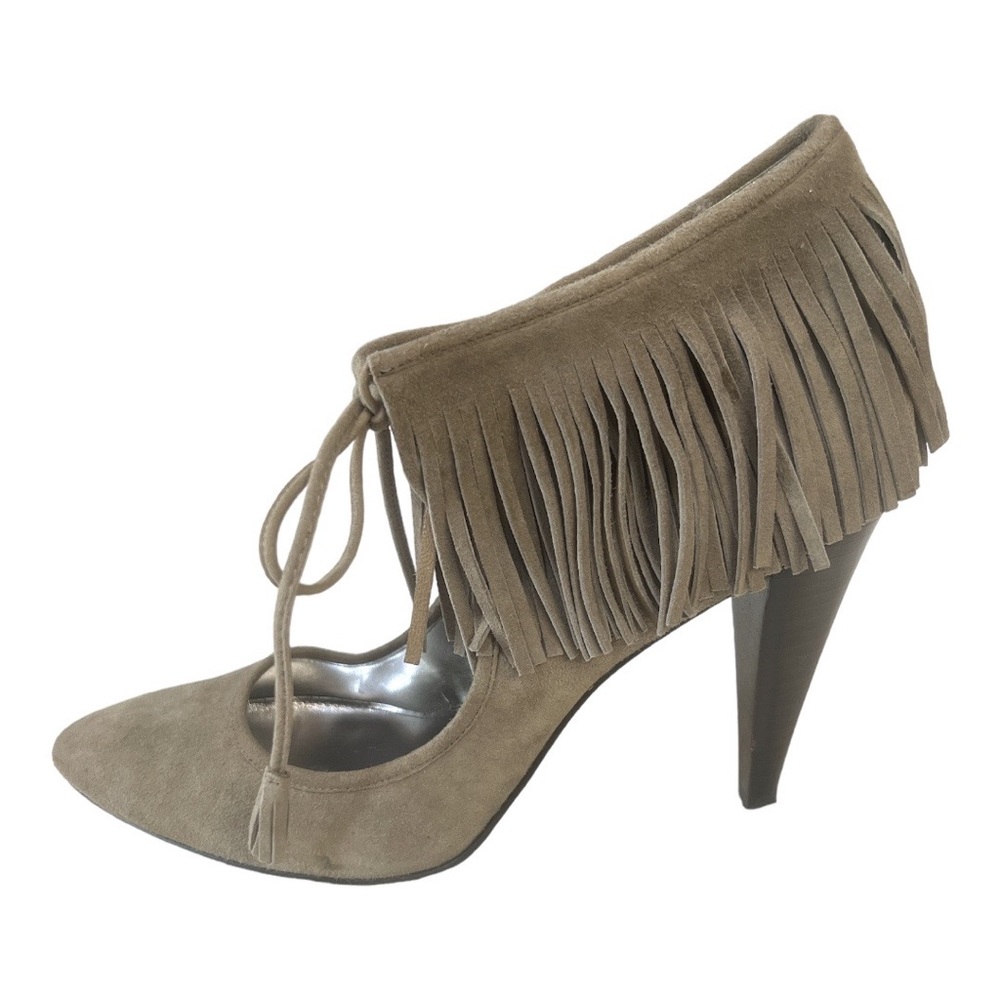 CALVIN KLEIN | Pixy Fringe Suede Heels in Grey 9.5M